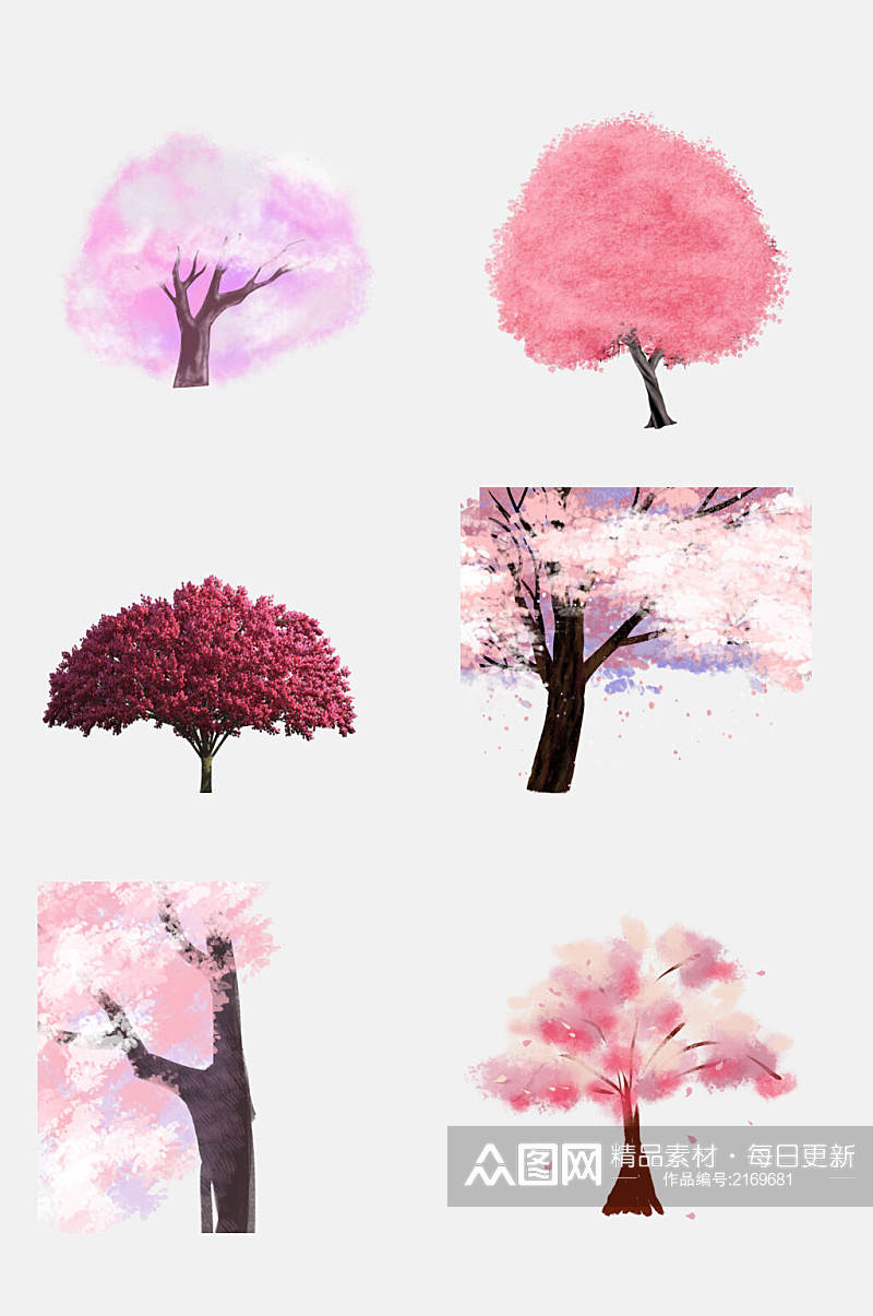 水彩粉色赏花樱花树免扣素材素材