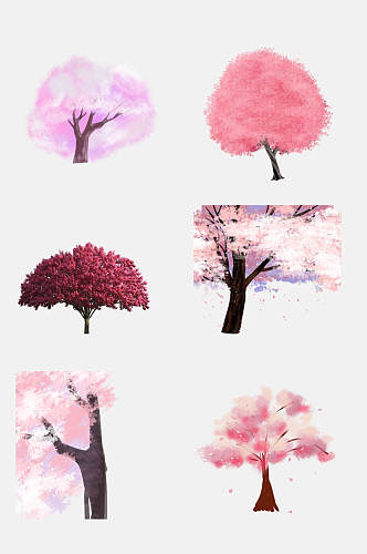 水彩粉色赏花樱花树免扣素材