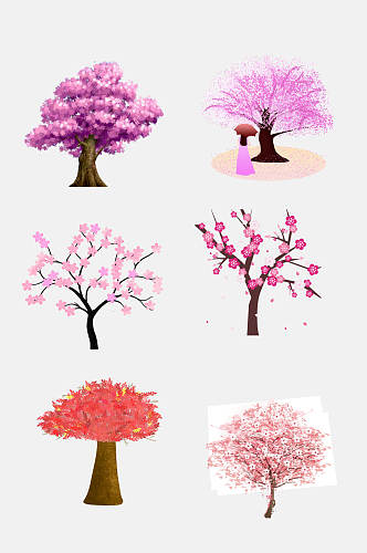 紫粉色樱花树免扣素材
