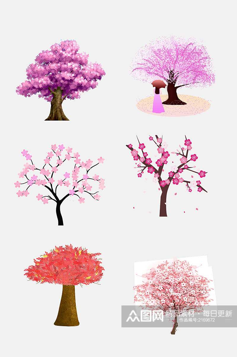 紫粉色樱花树免扣素材素材