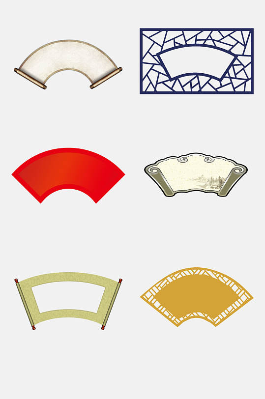 中国风扇形扇子边框免抠元素