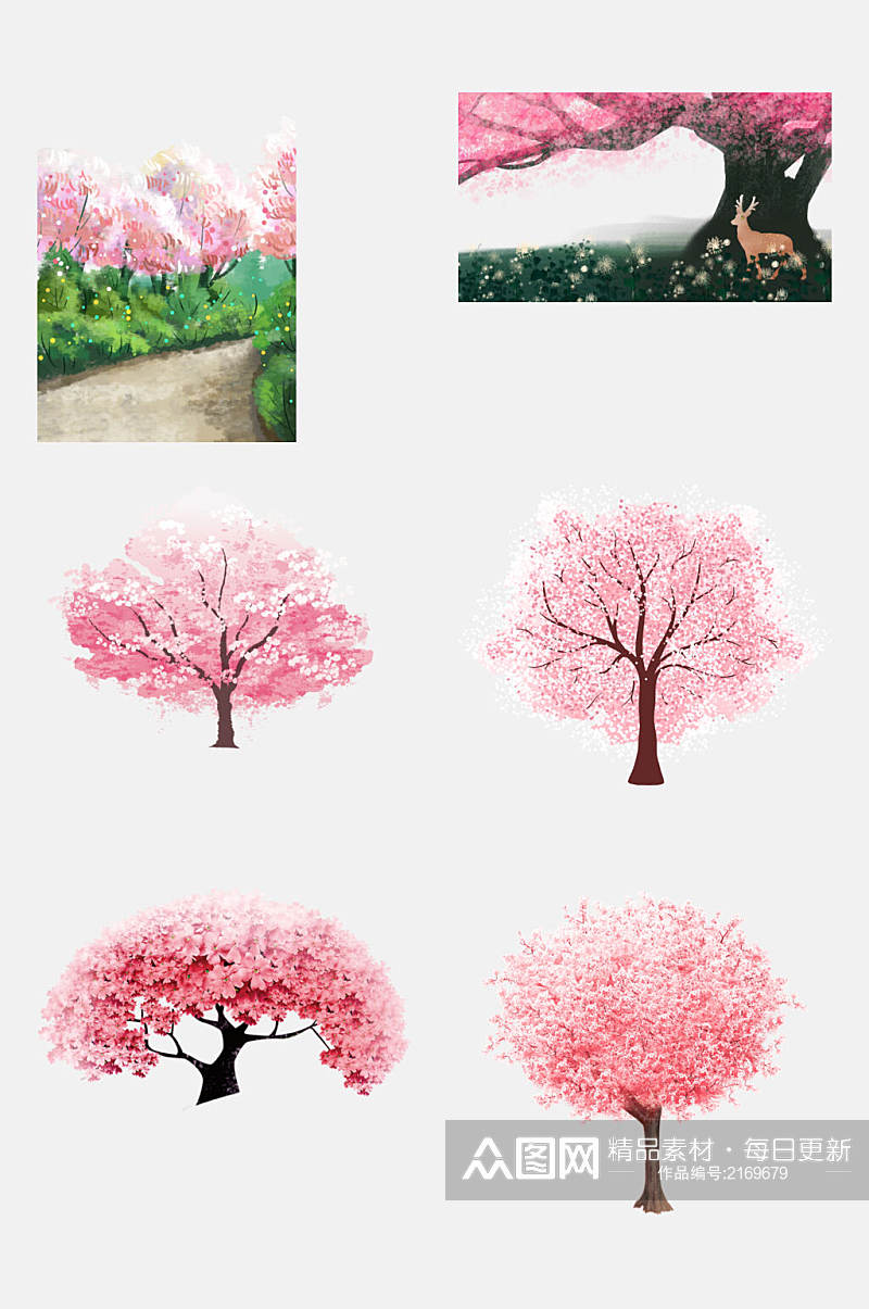时尚粉色樱花树免扣素材素材