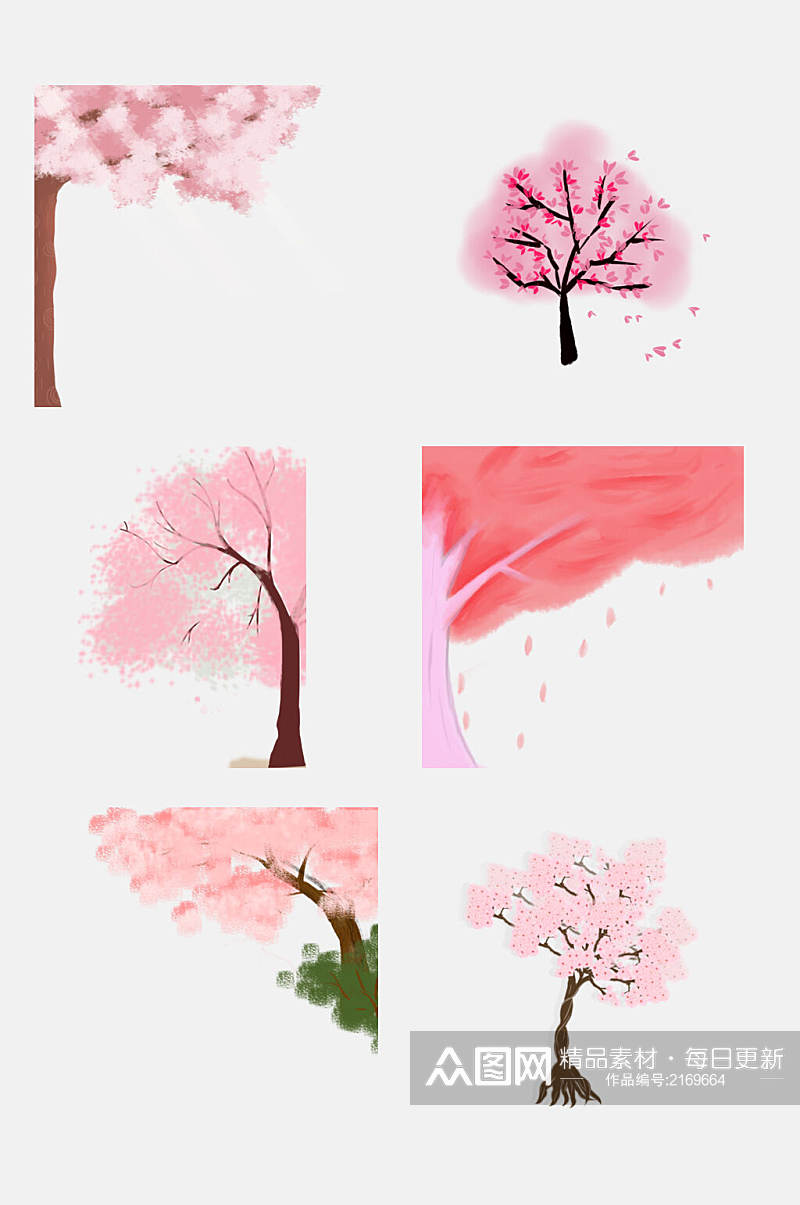 水彩唯美春季粉色樱花树免扣素材素材