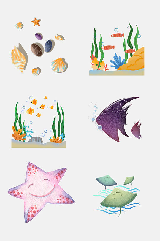 小丑鱼插画潮流嘻哈噪点手绘插画立即下载5款创意海洋动物矢量素材