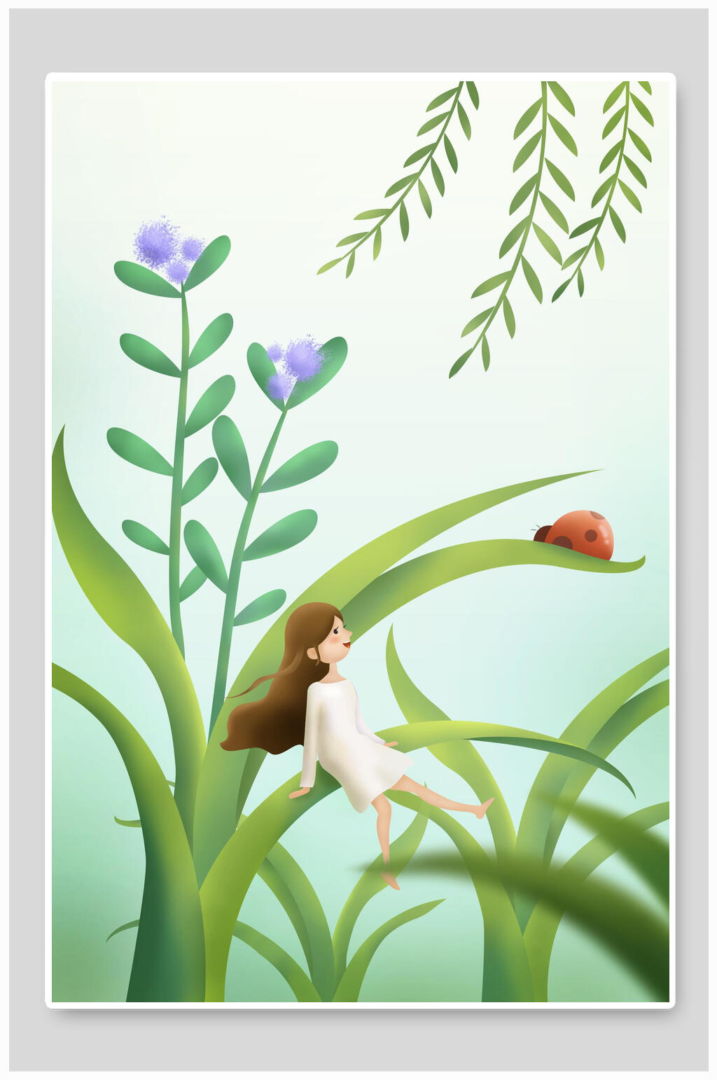 水彩淡雅节气插画素材