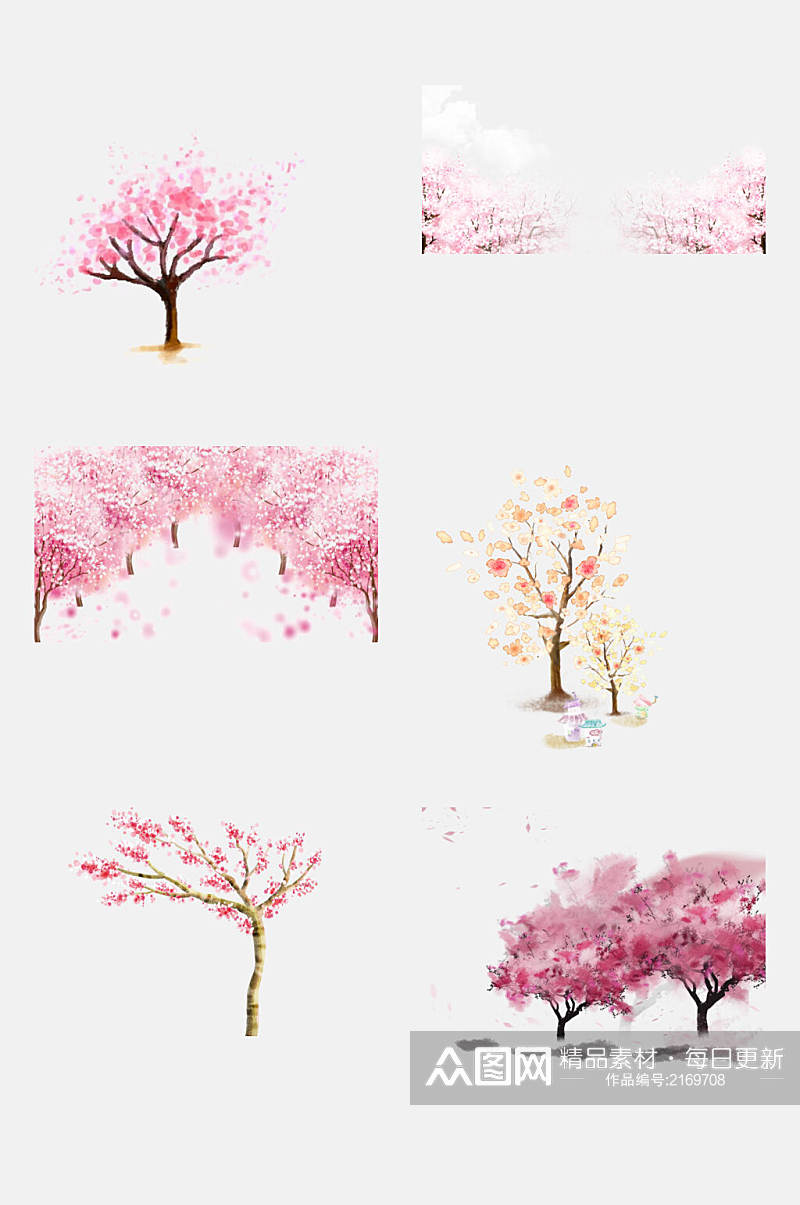 简洁浪漫粉色赏花樱花树免扣素材素材