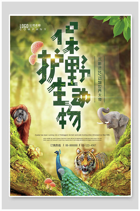 绿色森林保护野生动物海报