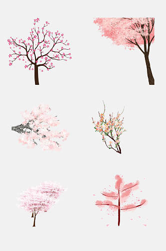清新简洁粉色樱花树免扣素材