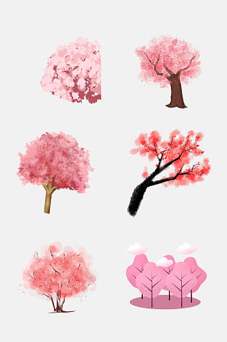 唯美粉色花卉森林樱花树免扣素材