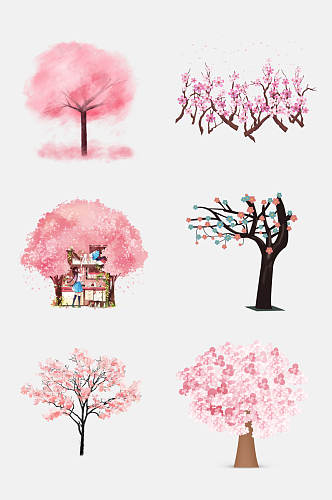 水彩唯美浪漫粉色樱花树免扣素材