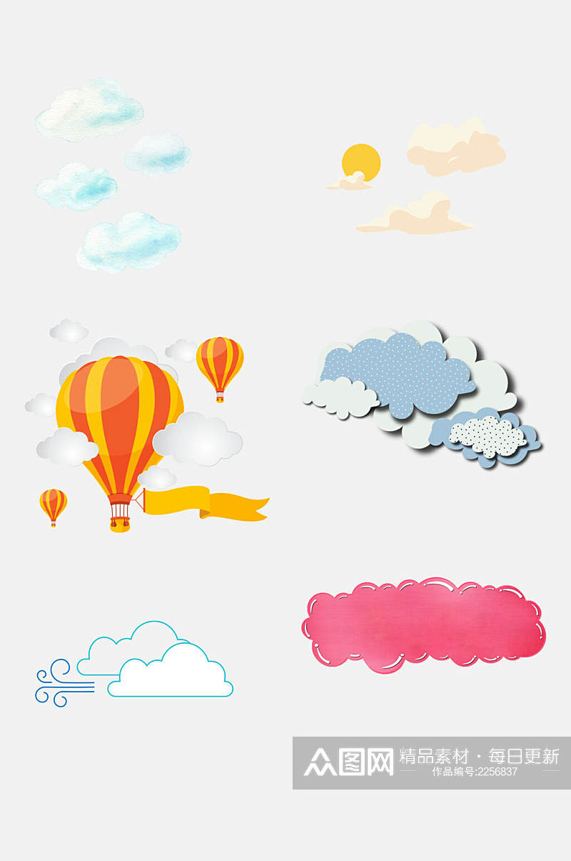 热气球蓝天白云免抠素材素材