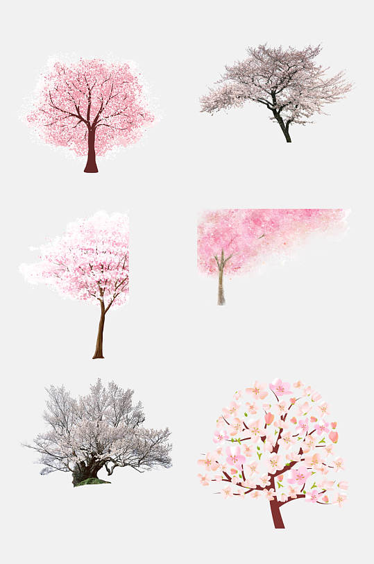 清新水彩粉色植物树木樱花树免抠素材