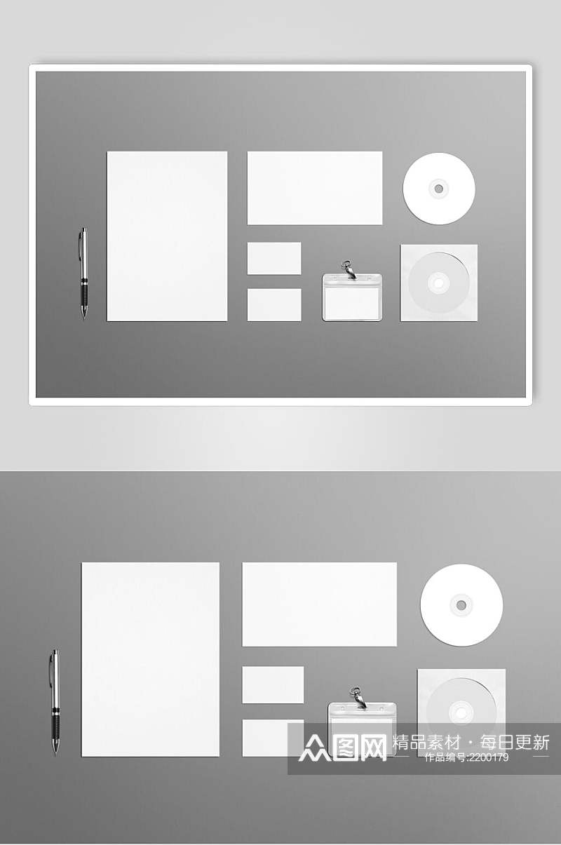 简约灰底办公用品整套VI样机效果图素材
