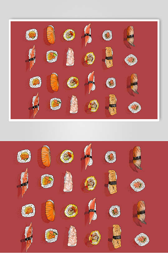 红色大气寿司插画素材