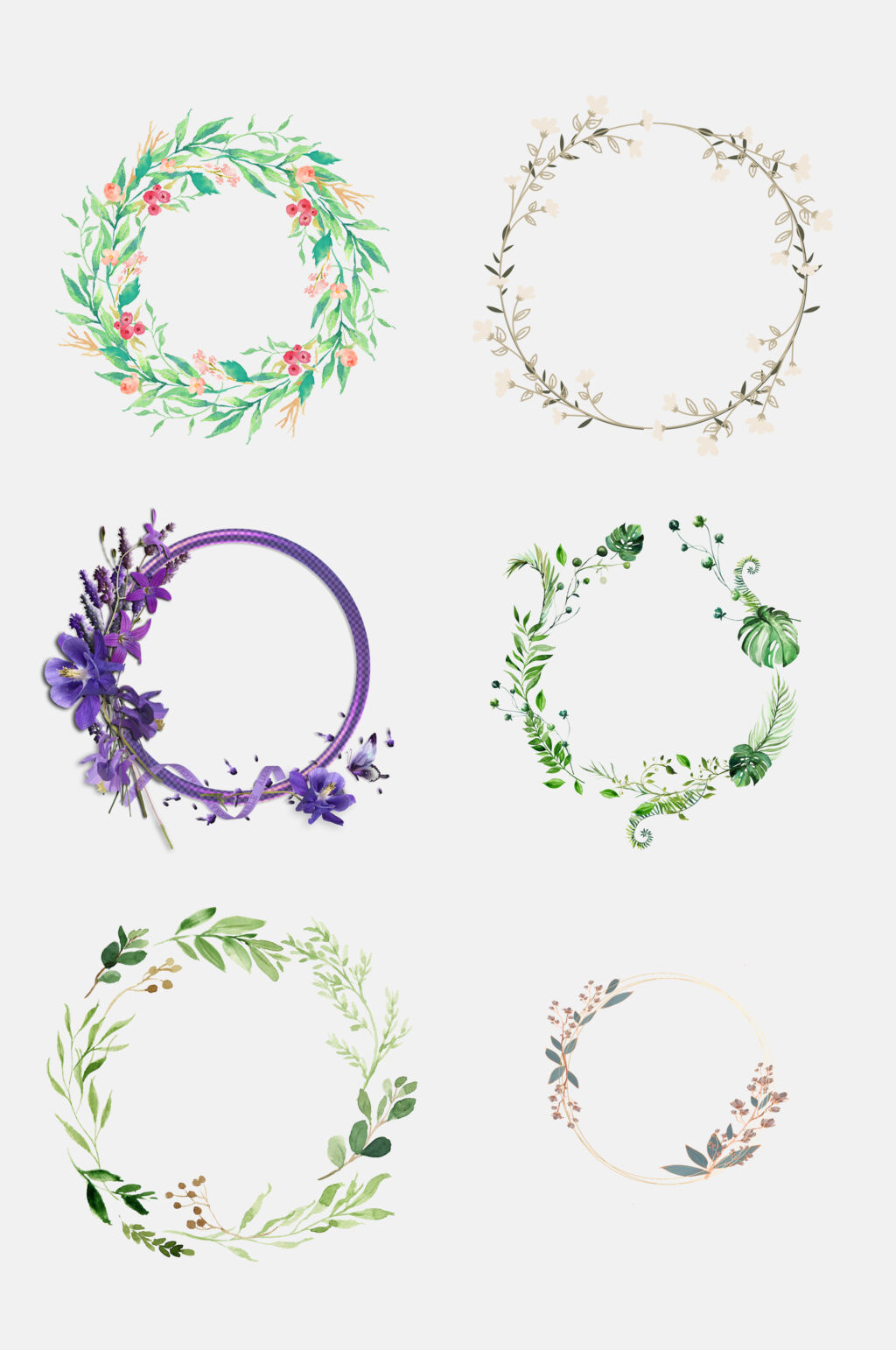 清新圆形花环免抠元素