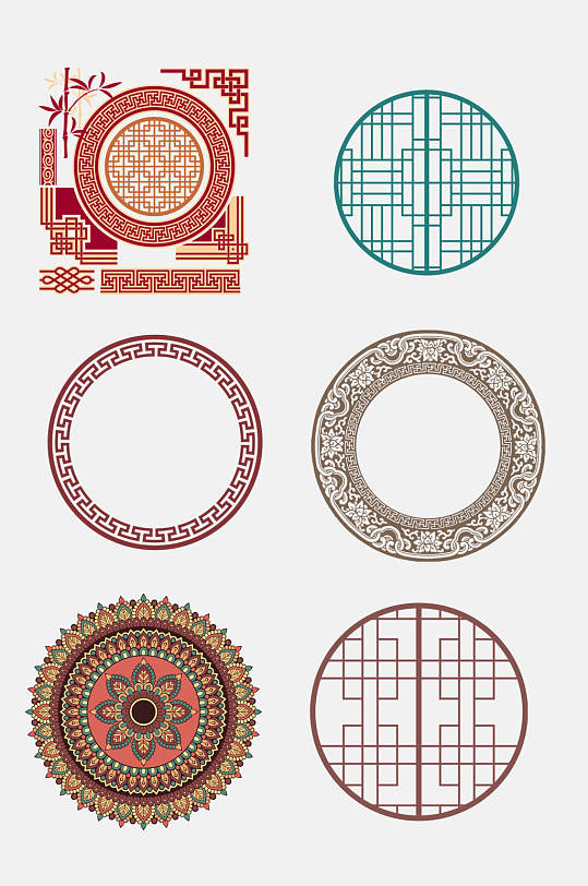 中式剪纸风花纹图案免抠元素