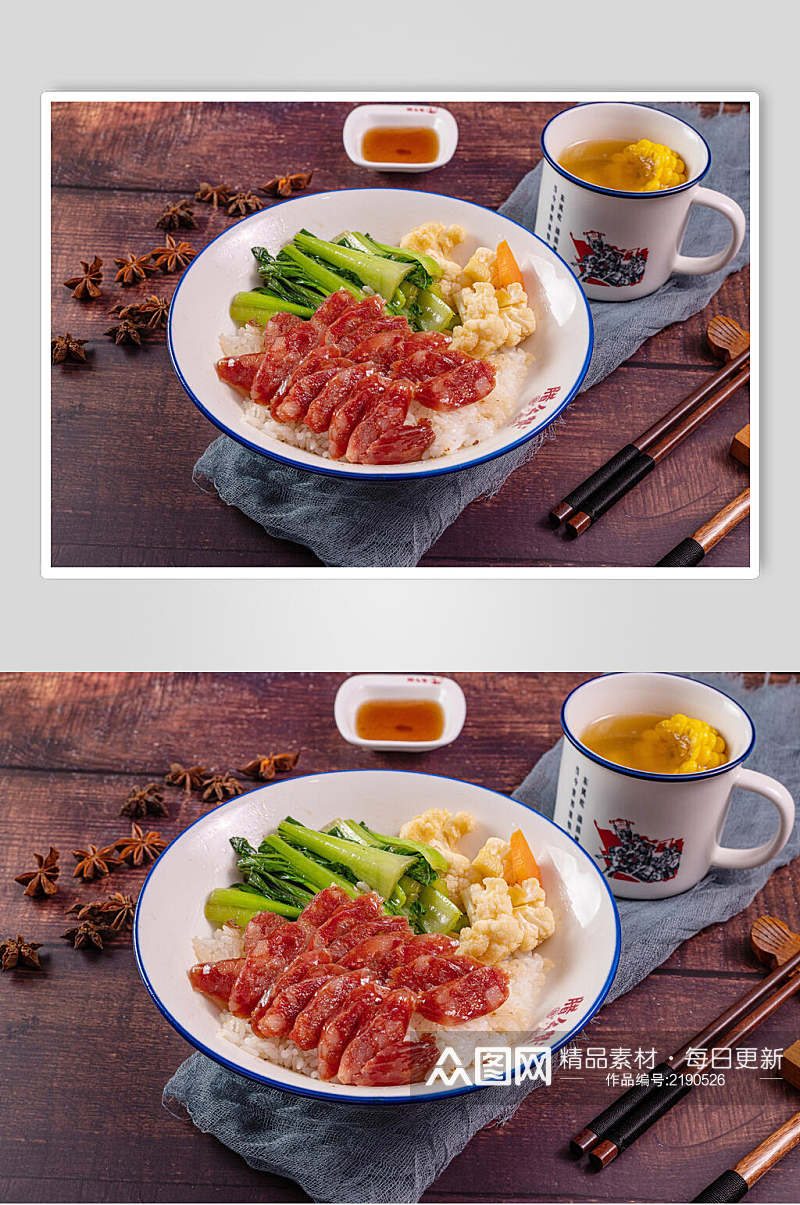 腊肠米饭套餐摄影图片素材