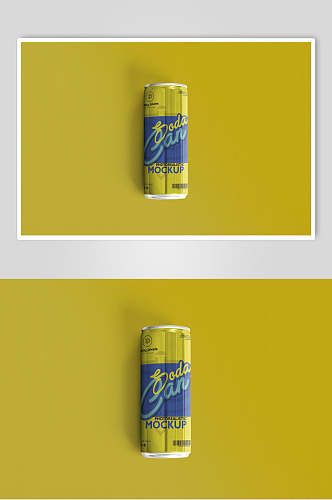 黄色易拉罐饮料瓶样机效果图