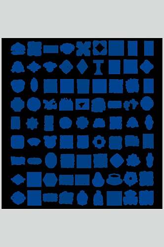 中式蓝色青花瓷图案矢量素材