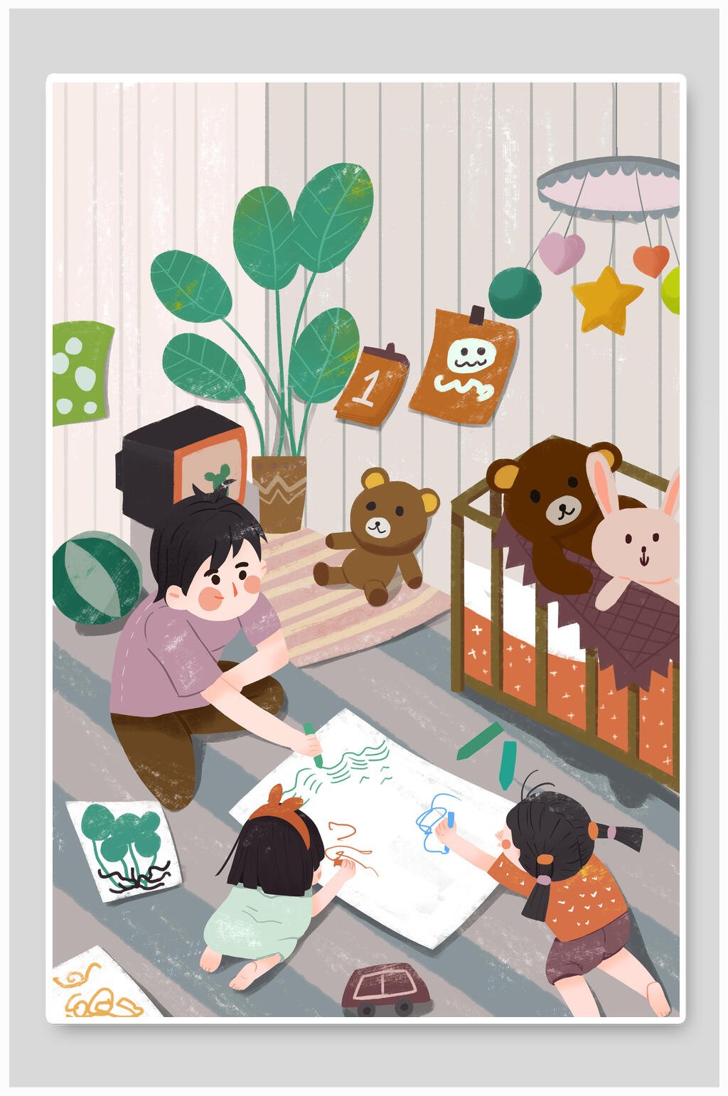 卡通绘画儿童节插画素材素材