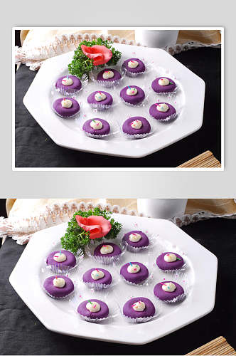 小吃紫薯饼美食摄影图片