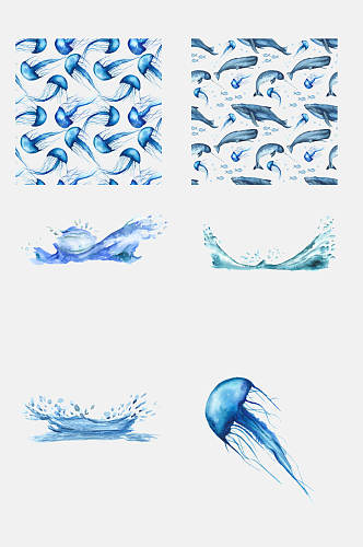 蓝色海底动物水母免抠元素