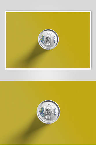 黄色背景易拉罐饮料瓶样机效果图