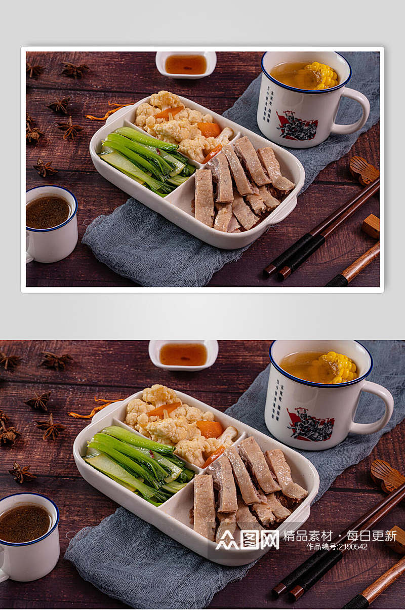 烤鸭米饭套餐摄影图片素材