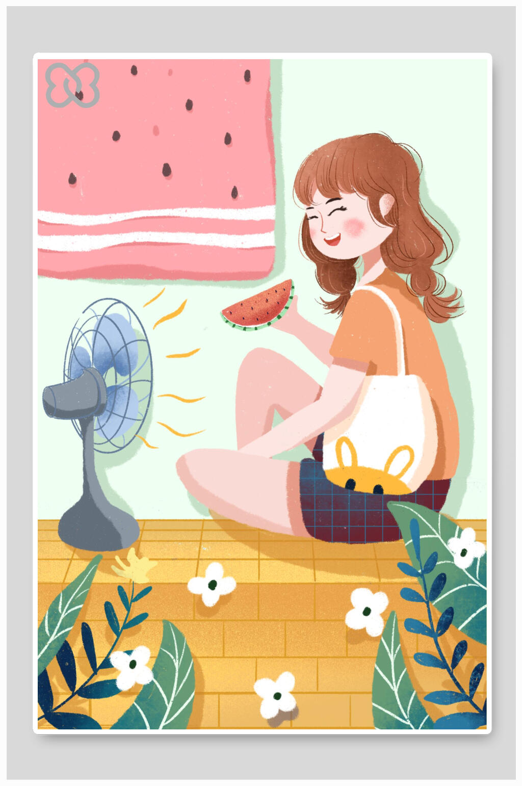 清新植物大暑传统节气插画素材素材