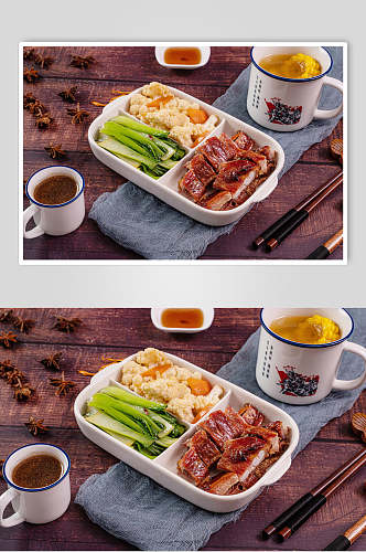 新鲜米饭套餐摄影图片