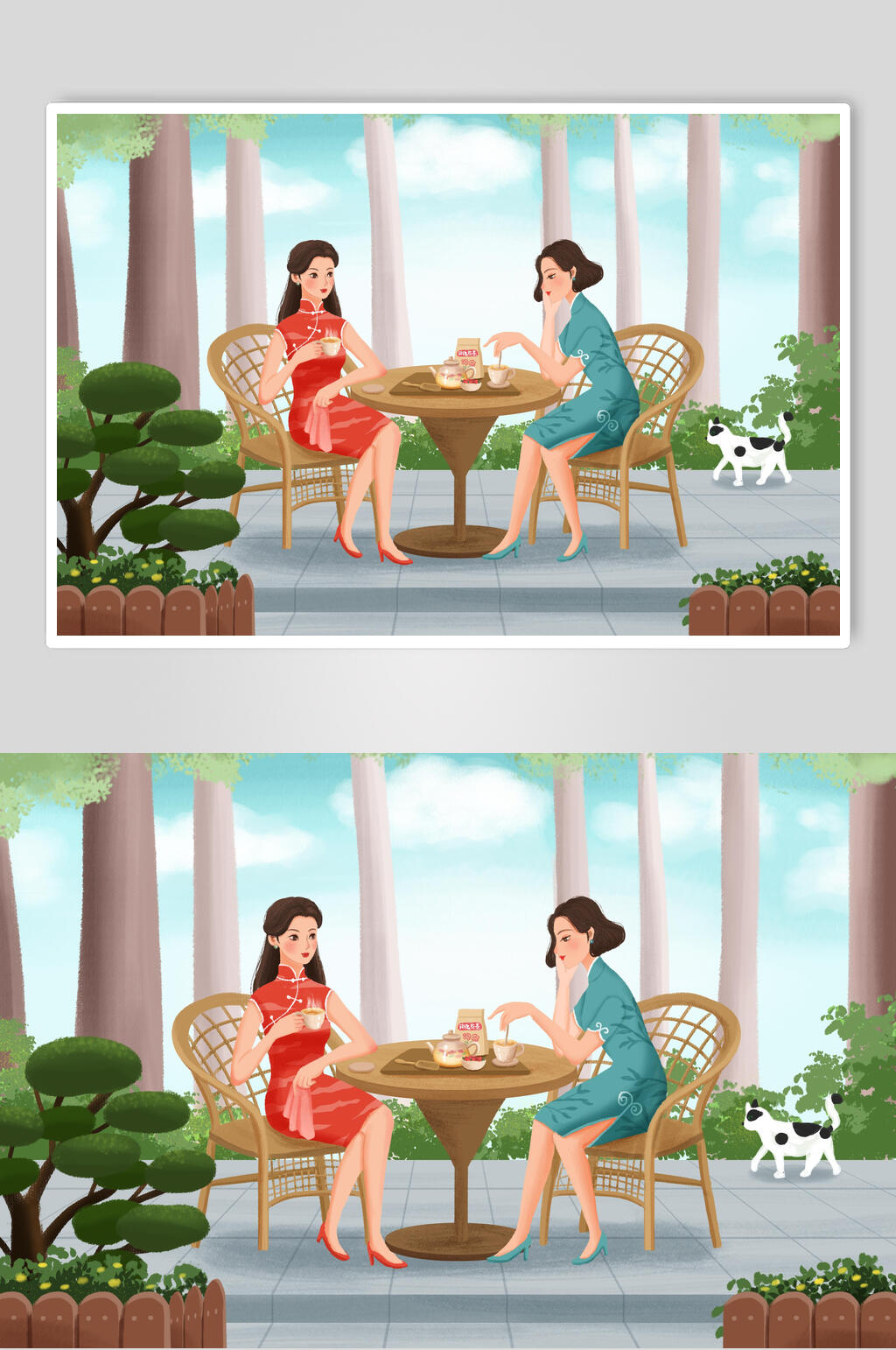 水彩旧上海女性插画素材素材