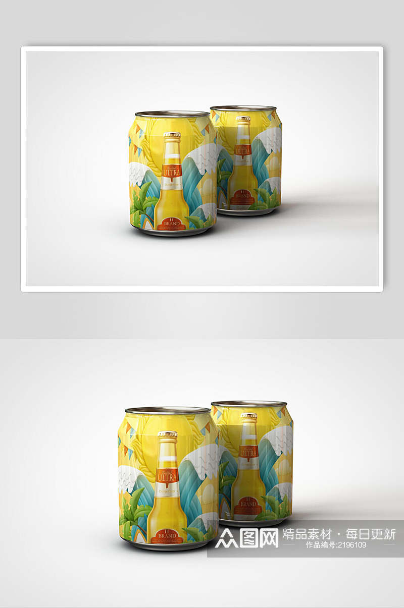 清新易拉罐饮料瓶样机效果图素材