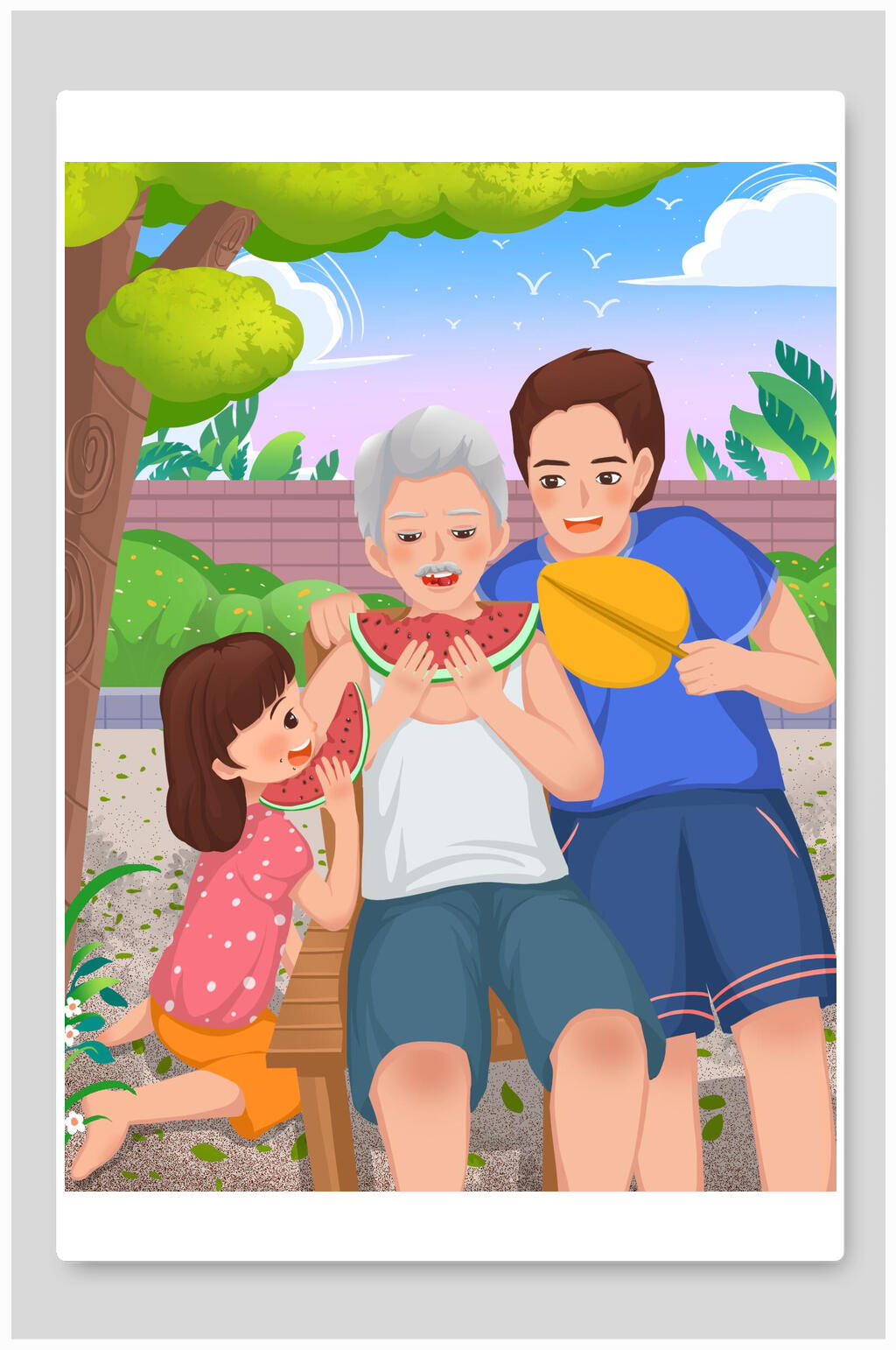 清凉夏日父亲节插画素材素材