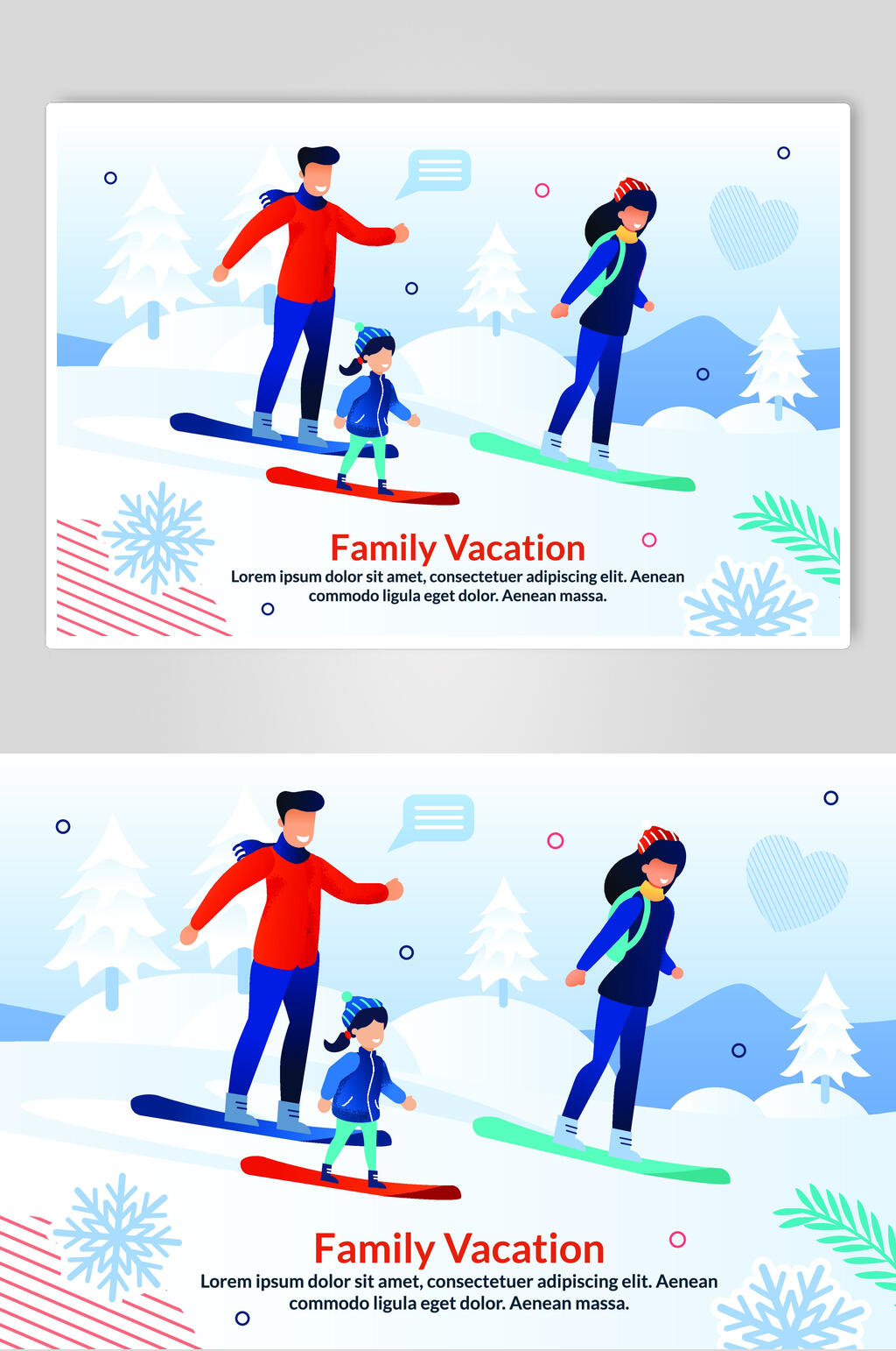滑雪扁平化插画设计素材素材