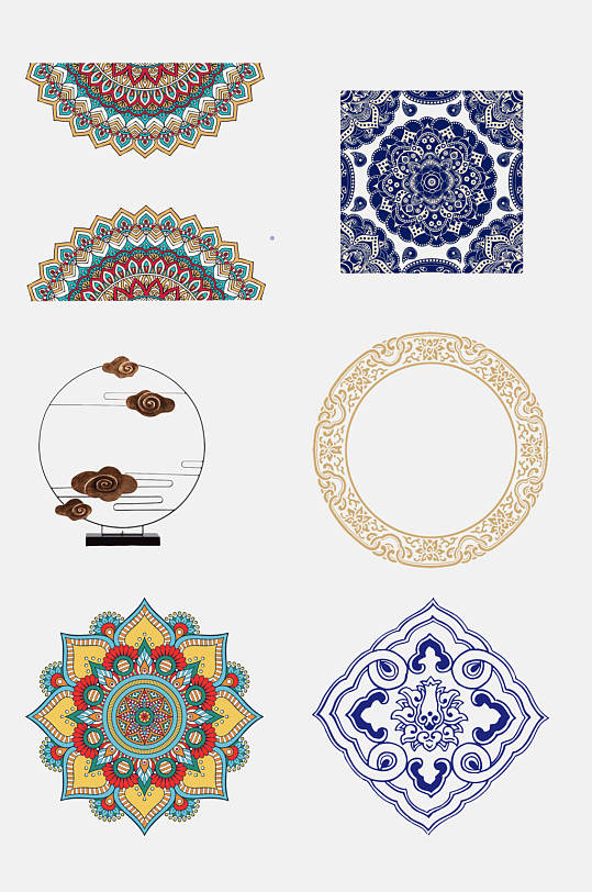 中式古风花纹图案免抠元素