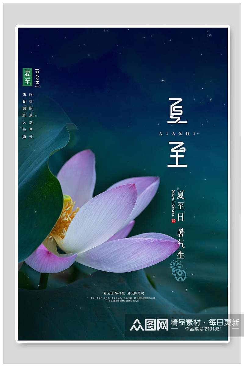 清新绿色花卉夏至中国节日宣传海报素材