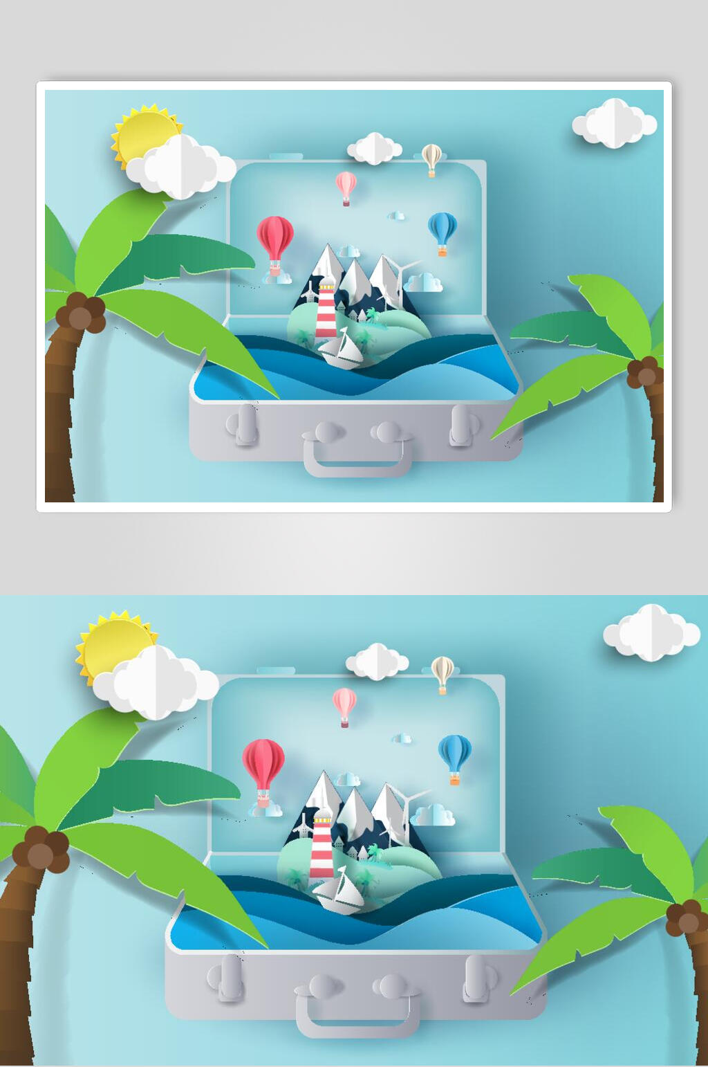 清新简洁夏季海滩插画素材素材
