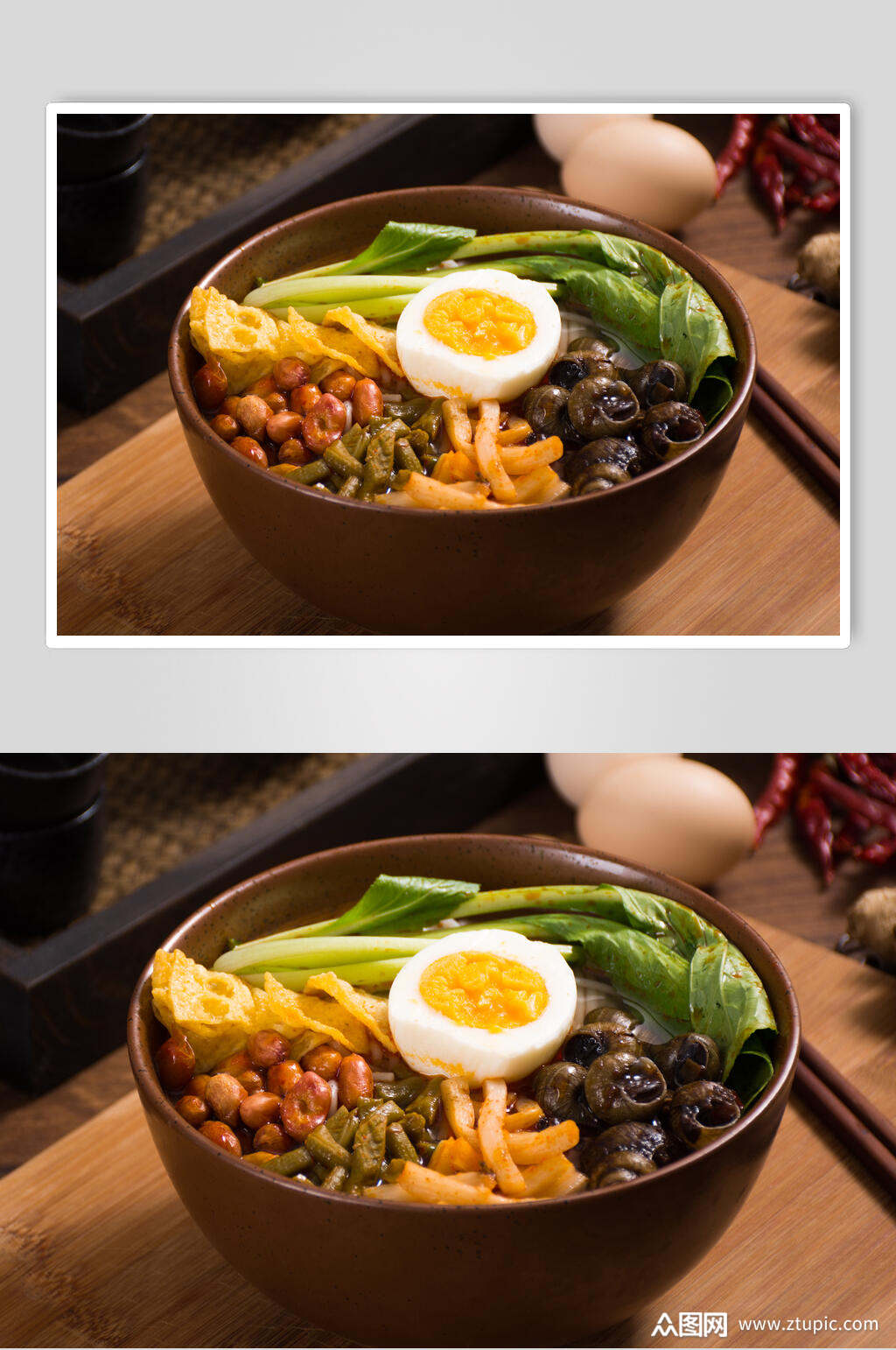 招牌卤蛋螺蛳粉摄影图片