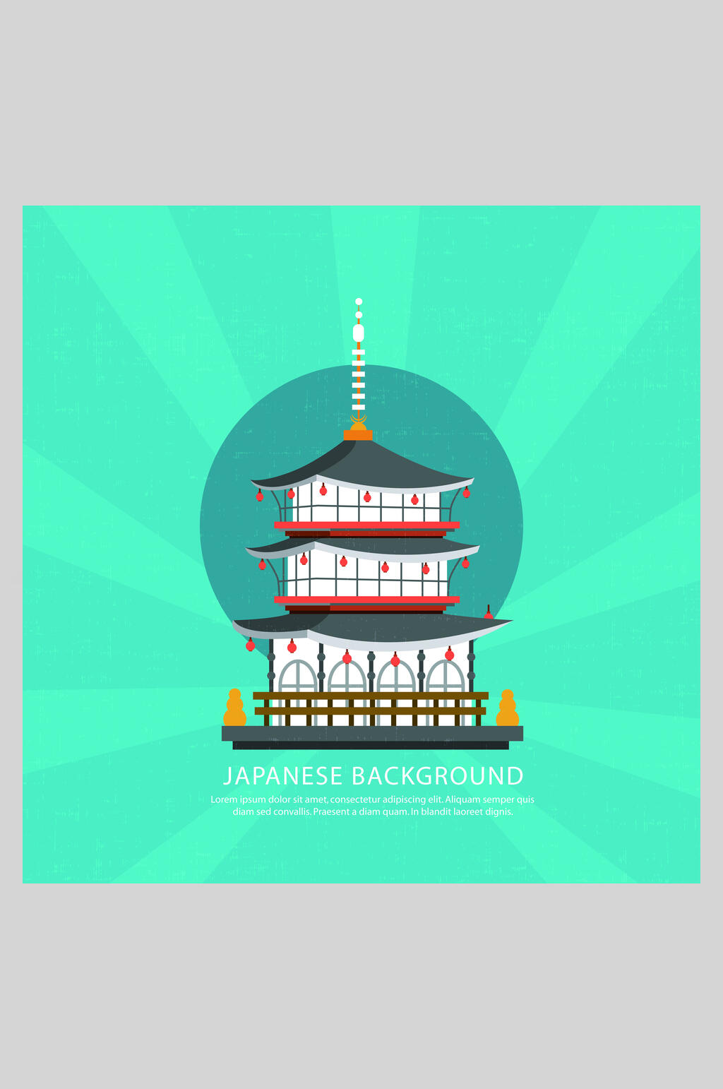 绿色日本旅游景点风光矢量插画素材素材