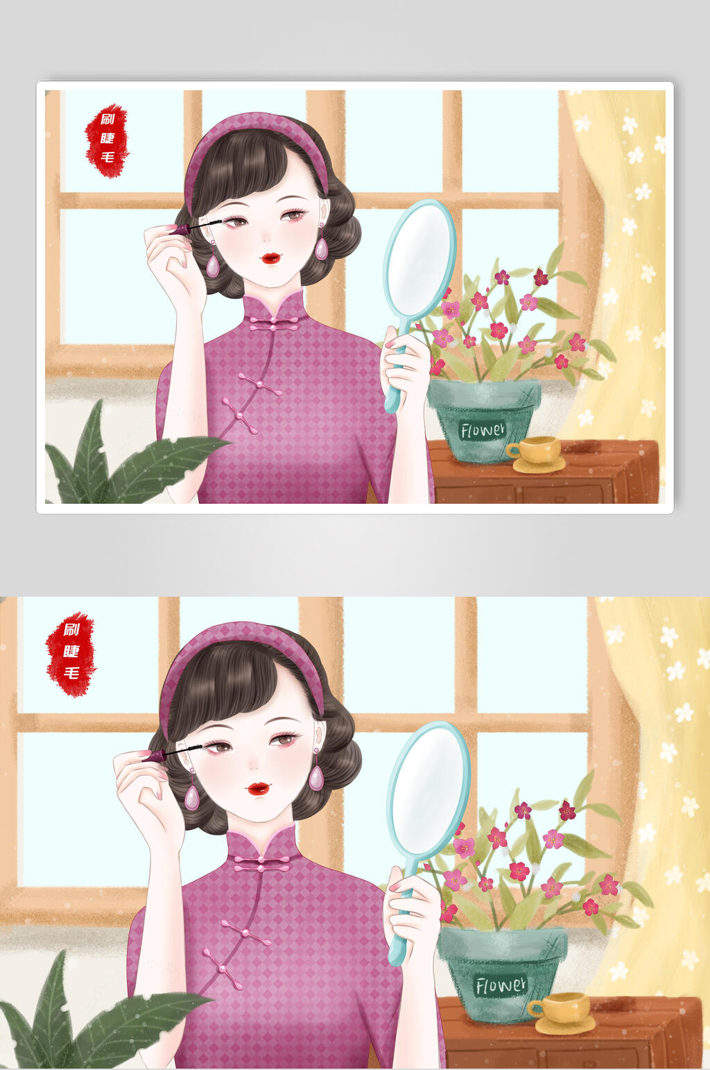 精致旧上海女性插画素材素材