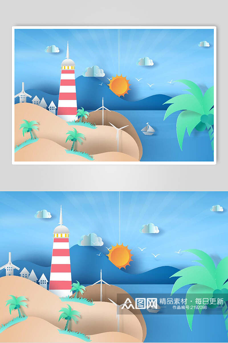 海岛阳光夏季海滩插画素材素材