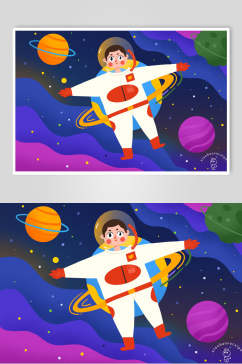 航天员月球日太空插画素材