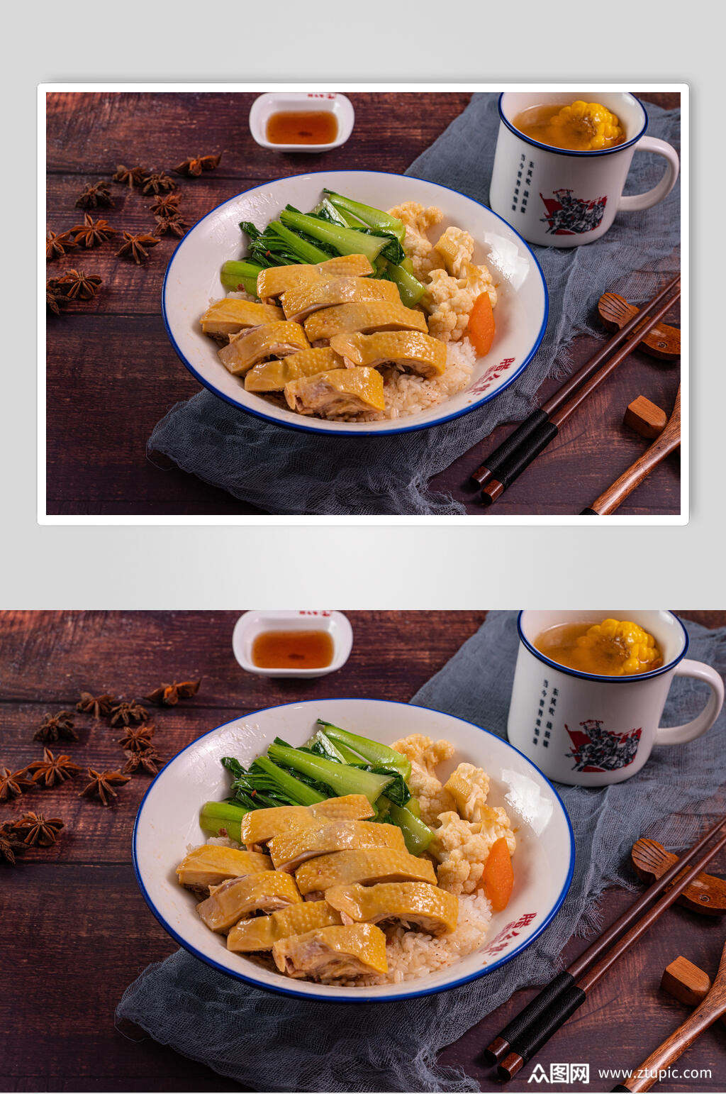 招牌白切鸡米饭套餐摄影图片素材