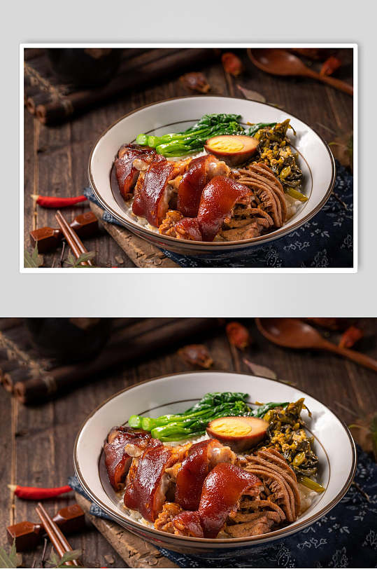 猪脚米饭套餐摄影图片