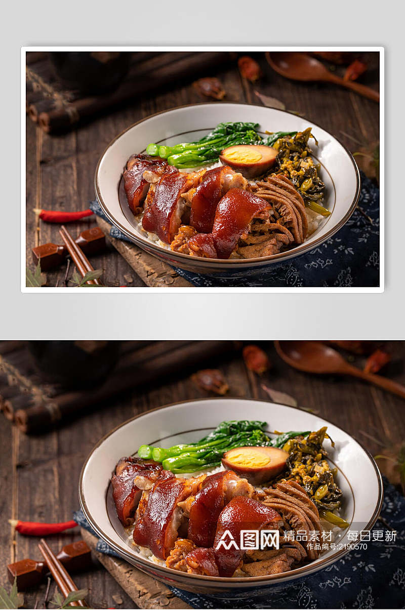 猪脚米饭套餐摄影图片素材