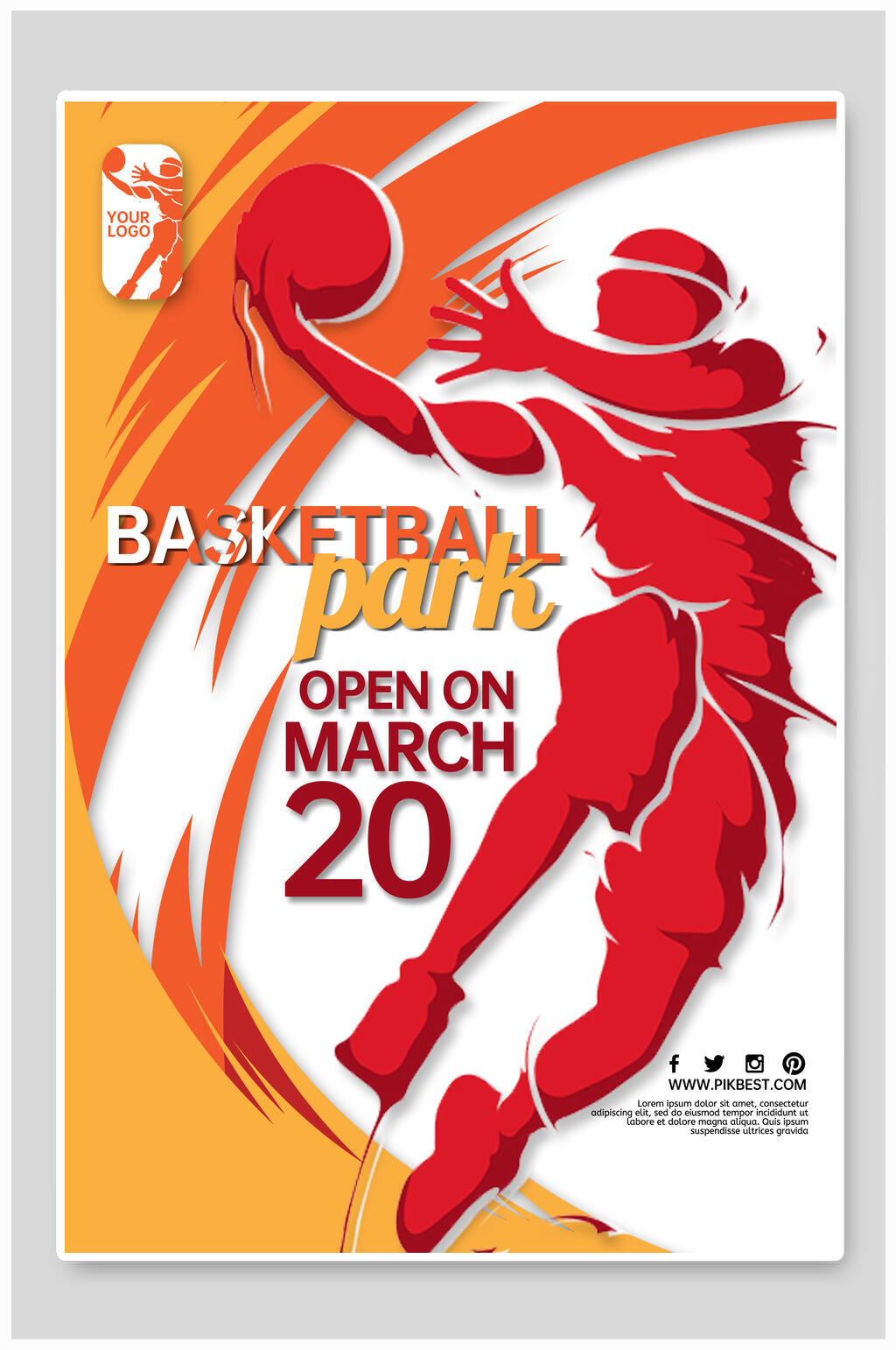 双色创意篮球运动宣传海报模板下载