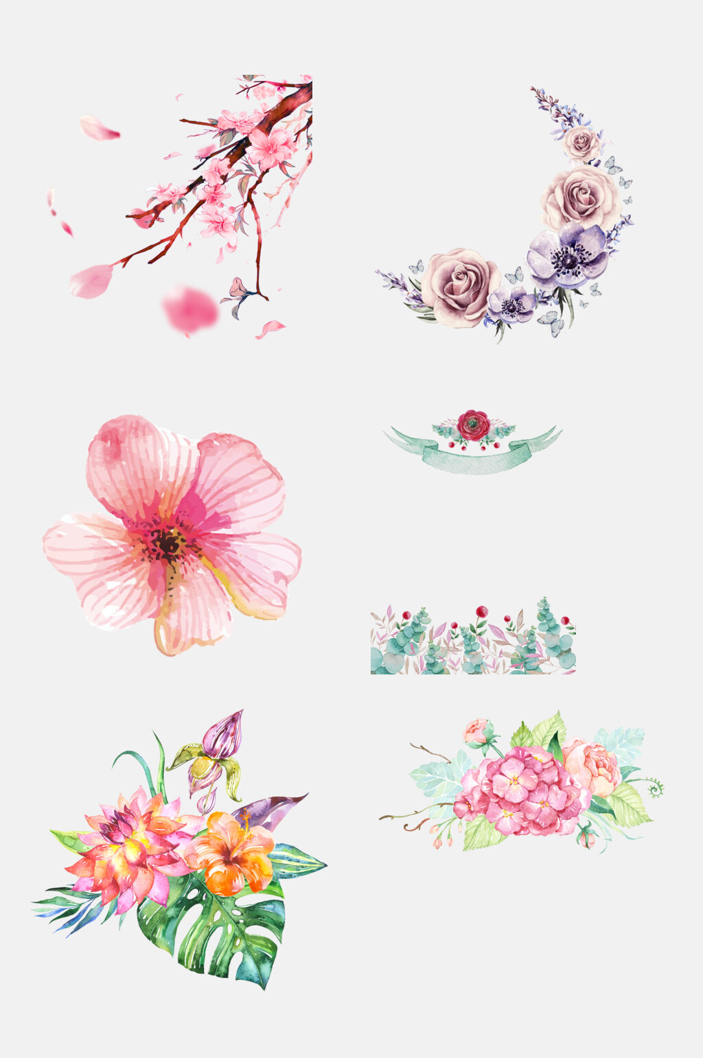 手绘桃花樱花花卉花朵免抠元素素材