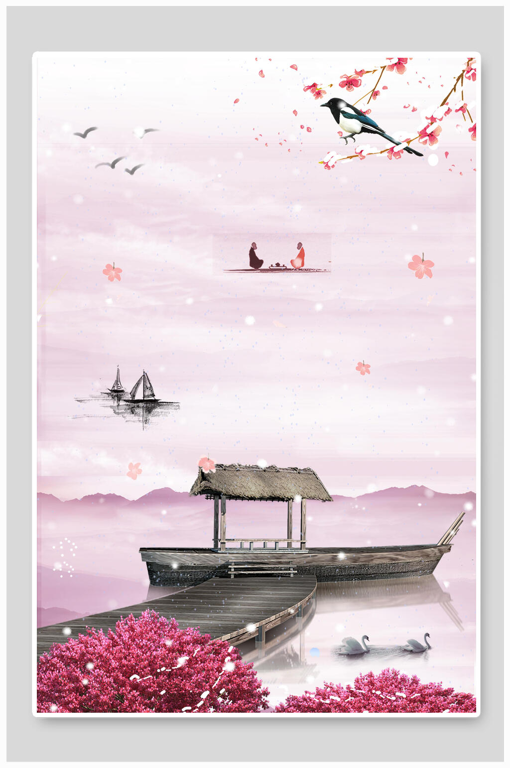 山水桃花背景素材素材