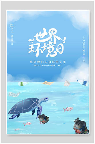 蓝色海洋风世界环境日海报