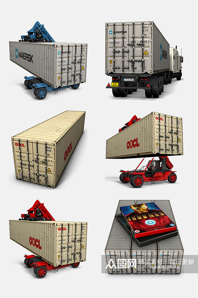 高端集装箱货车货物免抠元素素材
